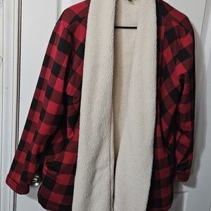 Eddie Bauer Red Plad Sherpa Jacket